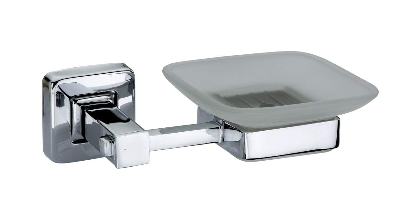 Square GlassCarft with Stainlesssteel Soap Dish-Single Pack