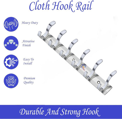 AquaSteel 6-Pin Bathroom Hook Rail