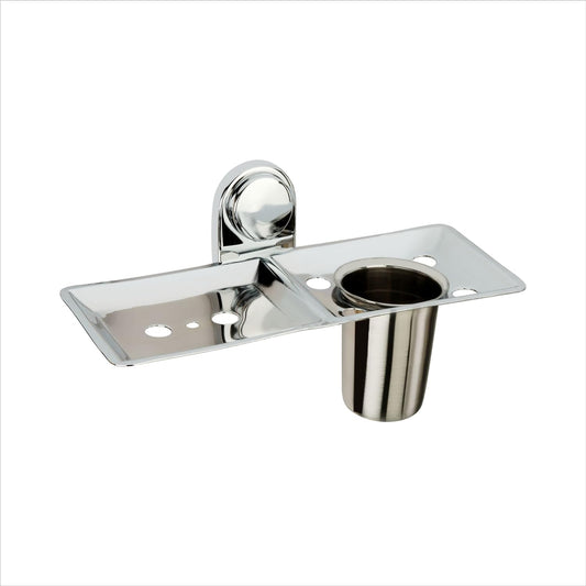 Stainless Essense Steel Rectangular Soap Dish with Glass Toothbrush Holder