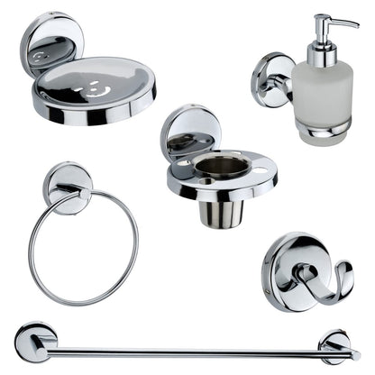 ContemporaryChrome Bathroom Accessory Set - 6 Piece Stainless Steel and Glass Collection