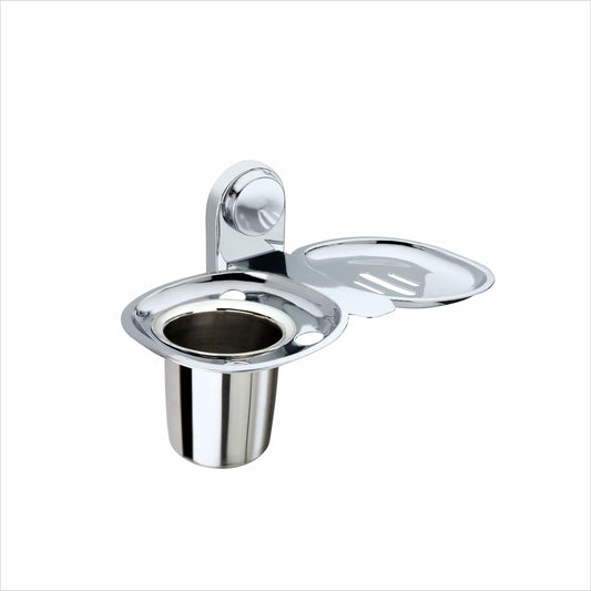 Stainless Steel Soap Dish with Integrated Glass Toothbrush Holder