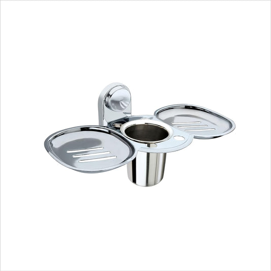 Chrome Owl-Shaped Dual Soap Dish and Toothbrush Holder