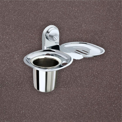 Stainless Steel Soap Dish with Integrated Glass Toothbrush Holder