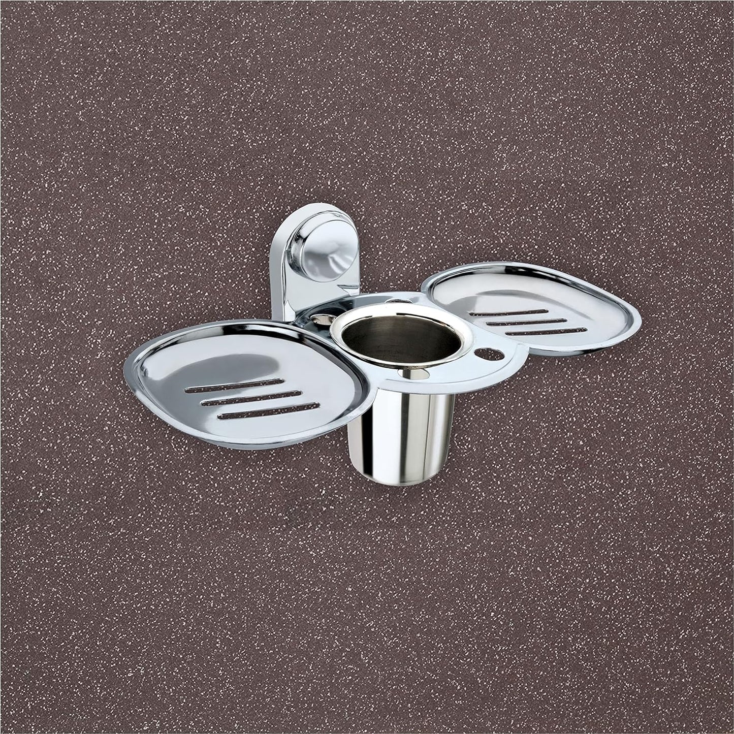 Chrome Owl-Shaped Dual Soap Dish and Toothbrush Holder