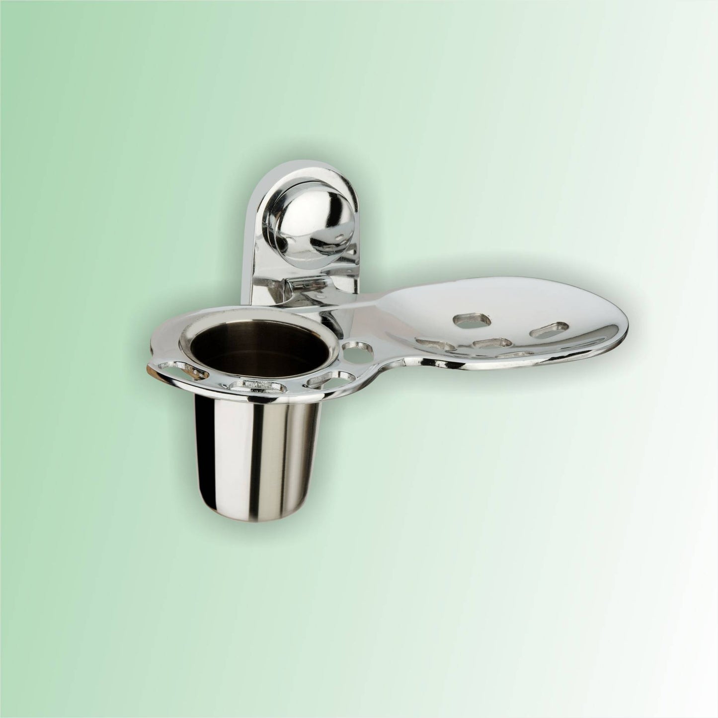 Stainless Steel Round Soap Dish with Glass Toothbrush Holder-single pack