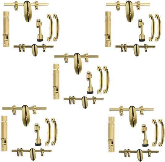 Orbit RoyalCharm Brass Door Kit with Door Handle and Accessories - Pack of 5