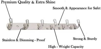 Stainless Steel SilverSleek Cline Curve 6Pin Hook Rail/ Bathroom/ Cloth/ coat hook